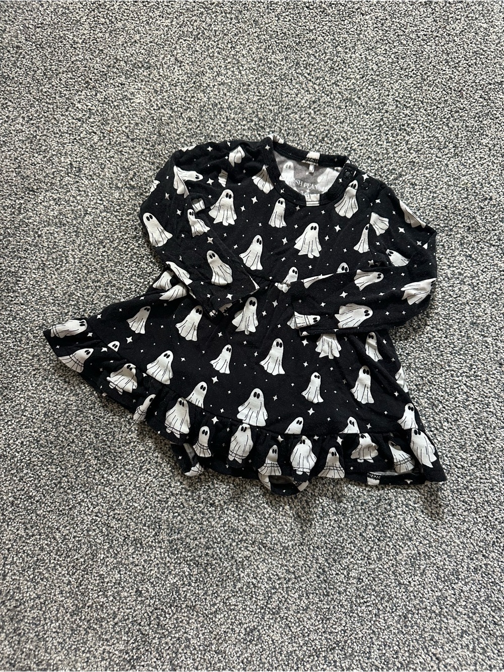 Posh Peanut Black and White Ghost Print One-Piece Bodysuit with built in skirt